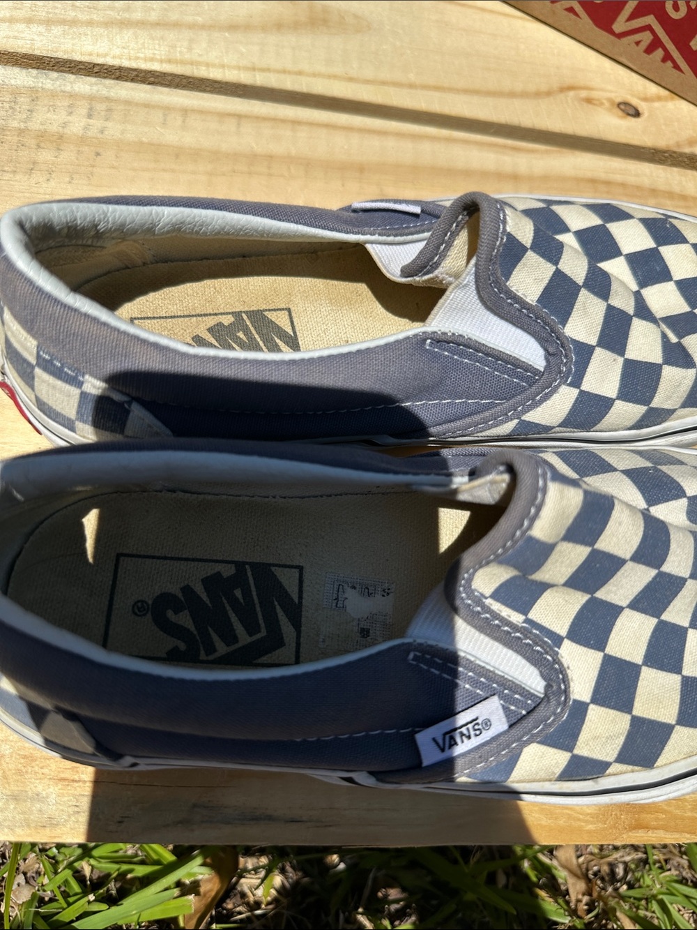 Vans Checkerboard Slip-On in Blue & Cream - Picture 4 of 7